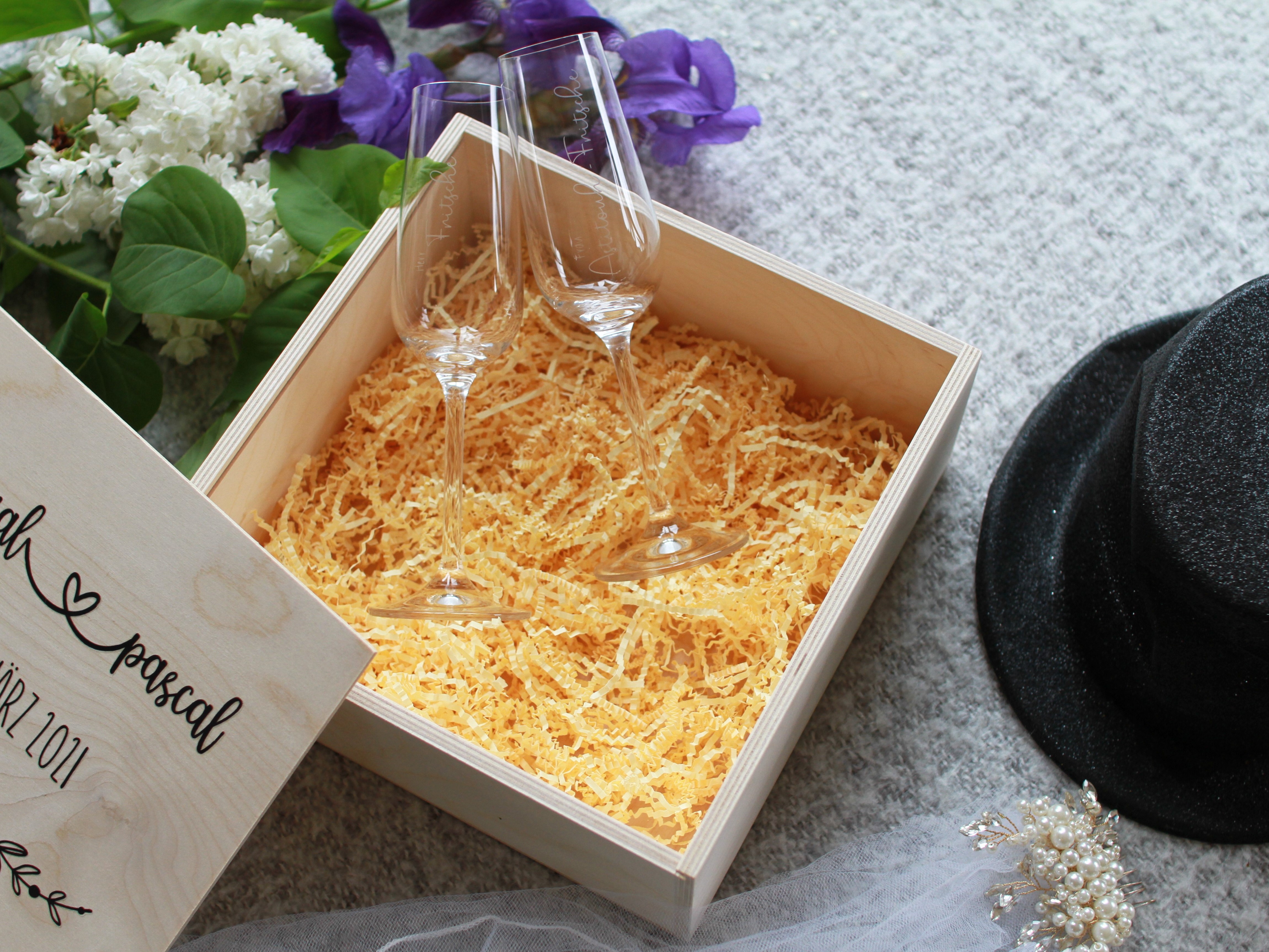 personalisierte Gläser mit Holzbox